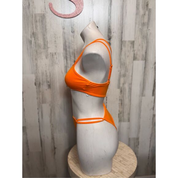 Orange Asymmetrical Cutout bodysuit size XSMALL - Picture 3 of 8